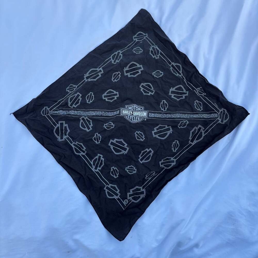Vintage Harley Davidson Bandana Black Bar & Shield All Over Print Diagonal Logo